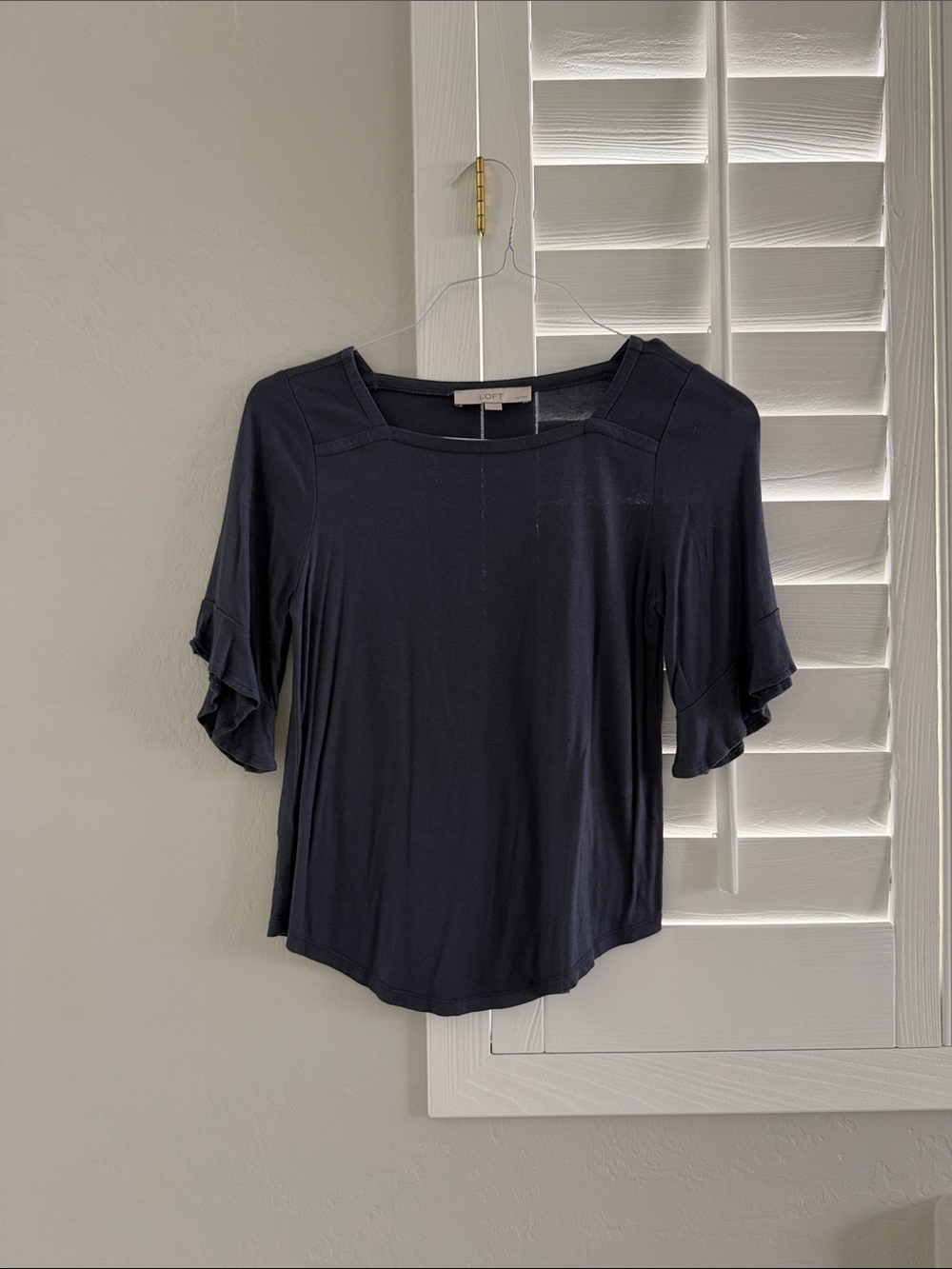 LOFT  Blue-grey Ruffle Sleeve Square Neck Top